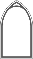 Church gothic window with arched frame and stained glass. Cathedral medieval architecture shape. Silhouette of castle door. Classic catholic interior decoration