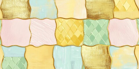 Fototapeta premium Pastel Patchwork with Gold Accents Textured Abstract Design