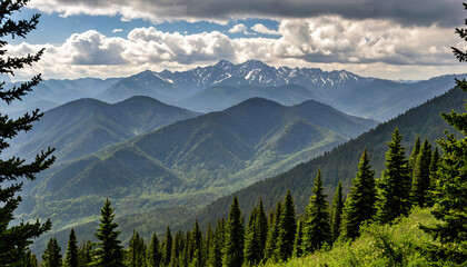 Naklejka premium Le paysage montagneux verdoyant