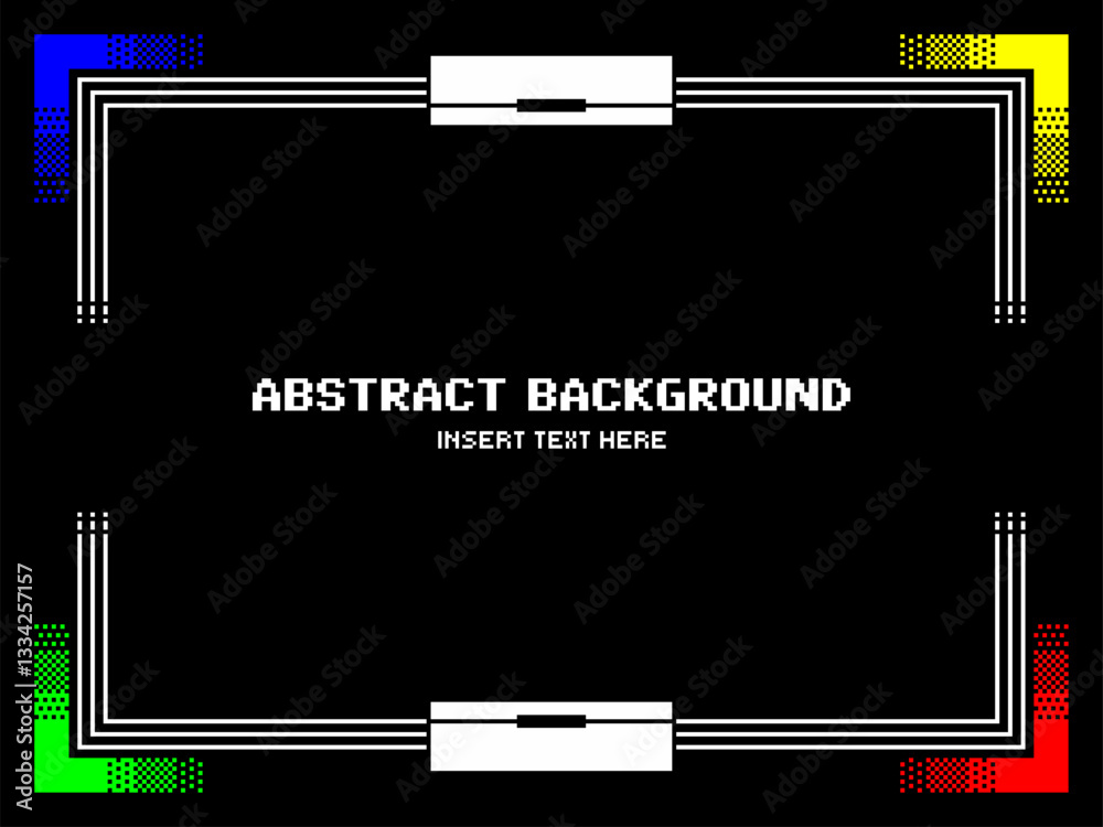 Poster 8-Bit Computer Black Background with Color Frame, Pixel Art Styled Retro Machine Mock up Screen