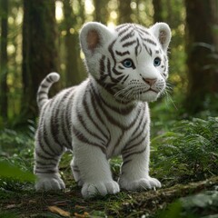 Obraz premium Adorable White Tiger Cub in Forest Setting