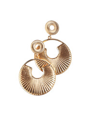 Beautiful golden earrings in air isolated on white