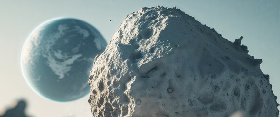 Massive Asteroid Flying Toward Earth Close Up.
