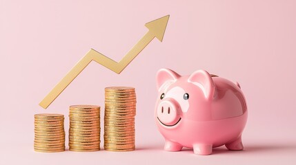 Growing Savings  Piggy Bank  Gold Coins  Upward Trend