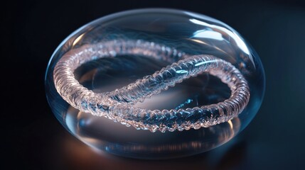 Fototapeta premium Futuristic DNA Strands Forming Inside a Transparent Cell Nucleus - Molecular Biology and Genetic Research Concept