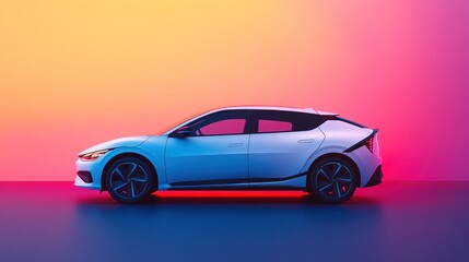 A glossy white EV parked in front of a gradient background, creating a sleek, modern look.