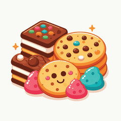 dessert, cookie, food, biscuit, sweet, bakery, background, chocolate, delicious, snack, homemade, brown, isolated, candy, pastry, cake, bake, chip, tasty, breakfast, fresh, treat, closeup, sugar, vect
