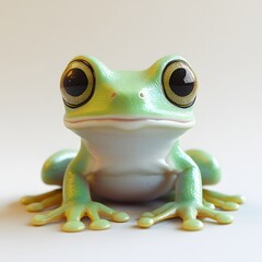 A charming 3D rendered image of a cute green frog. Its big eyes and small size make it adorable. Adorable Baby Green Frog