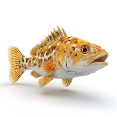 A detailed 3D render of a Yellowtail Rockfish against a white background. Adorable Baby Grouper