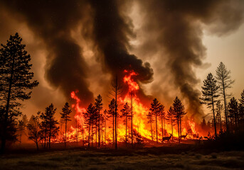 Fototapeta premium 自然の猛威 - 山火事の脅威と動物たち