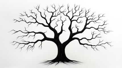 Detailed Black and White Illustration of a Leafless Tree