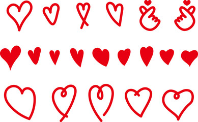 ラフな手描きハートのセット 赤