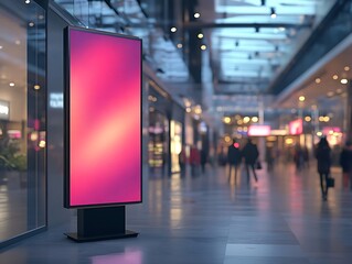 Spacious Shopping Mall with Bright Digital Advertisement Screen