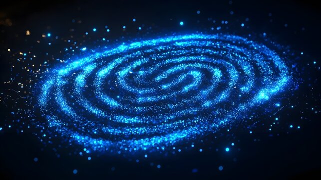 Glowing Neon Fingerprint Design with Radiant Blue Lines on Dark Background