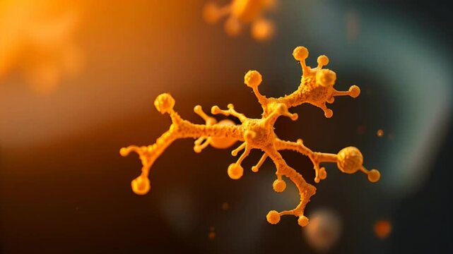Molecule of candida auris fungal infection at sunset.