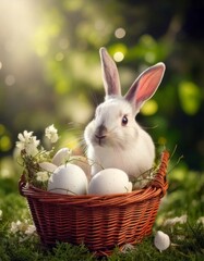 Easter holiday, festive bunny, dyed eggs for the bright holiday