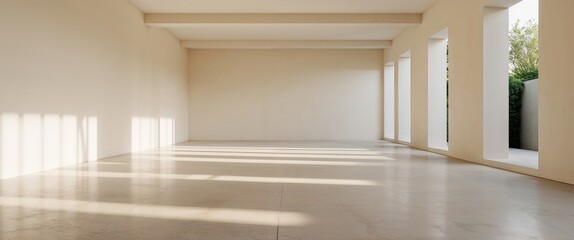 Empty minimal room with windows and natural light indoor.