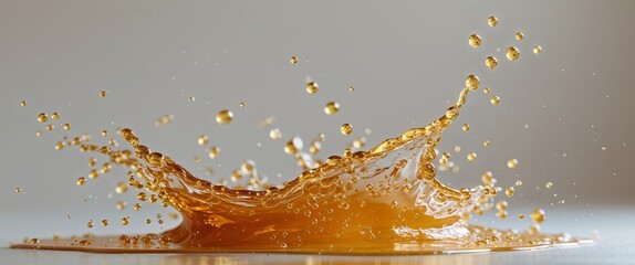 Dynamic splash of golden beverage studio setting abstract image crisp focus fluid motion visual appeal