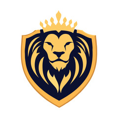 Vector logo of a lion's head with a crown on a shield, in gold color on a white background