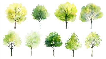 Collection of Watercolor Trees: A Delightful Springtime Illustration