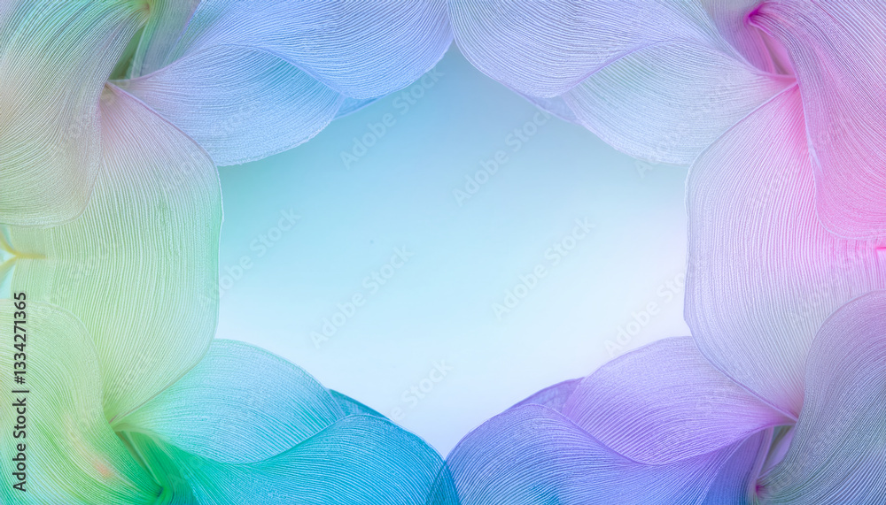 Poster colorful delicate fabric flowers create a soft and serene border on a light background for artistic 