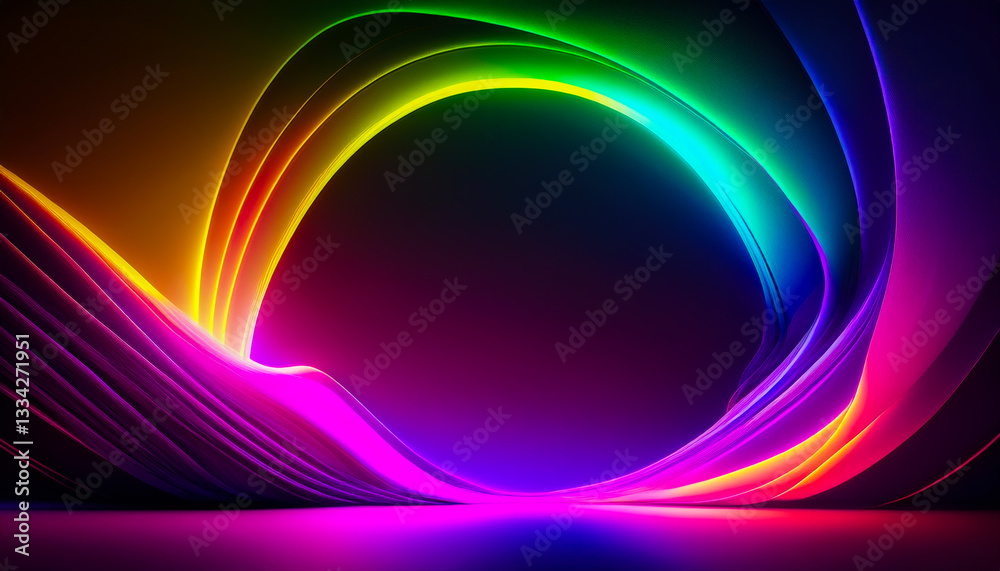 Aufkleber Colorful abstract waves create a mesmerizing light display in a dark setting at an evening event