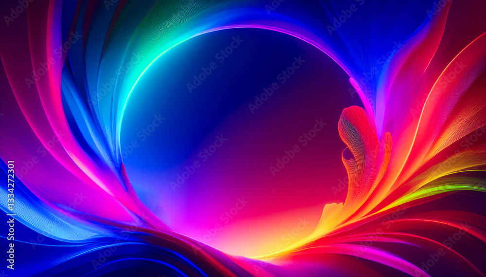 Poster Vibrant abstract composition with swirling colors and luminous effects in a circular design