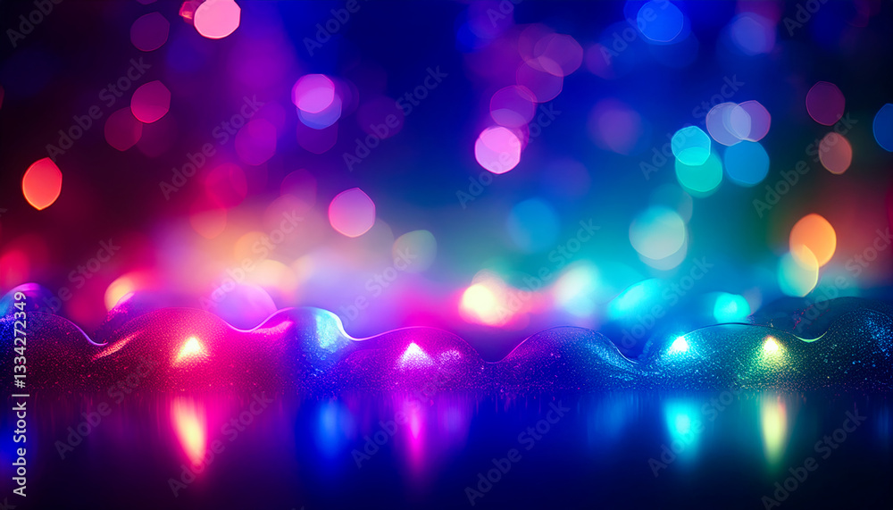 Aufkleber colorful lights reflect on a surface creating a vibrant abstract atmosphere at night during a celebr