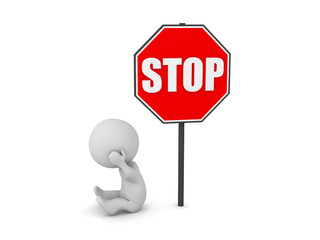 Upset 3D Character with a Stop Sign