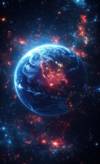 Fototapeta premium A close up of a planet with a bright red and orange glow surrounding it