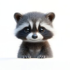 Naklejka premium An endearing 3D rendered image of a baby raccoon. Its cuteness is undeniable! Adorable Baby Raccoon