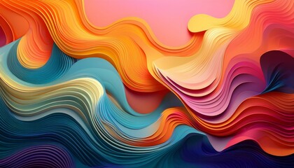 Fototapeta premium layered geometric patterns melting into organic waves, smooth transitions with vibrant colors