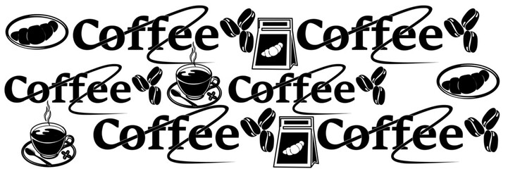 black and white text cup of coffee illustration on background