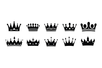 Silhouette Set of three crown icons, a simple vector logo icon set on a white background