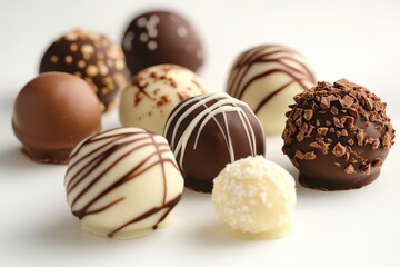 Fototapeta premium Decadent assortment of gourmet chocolate truffles arranged artfully on a light surface