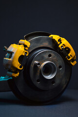 rear drift car with disc brakes with two yellow calipers for hydraulic handbrake