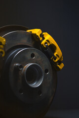 rear drift car with disc brakes with two yellow calipers for hydraulic handbrake
