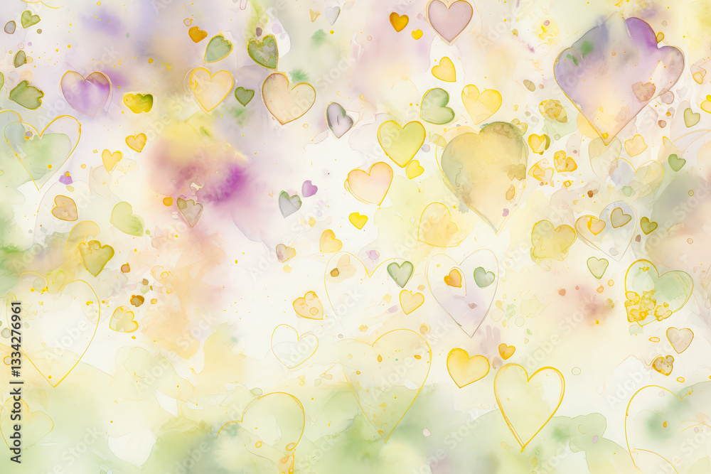 Poster delicate heart shapes in various colors blend seamlessly against a light pastel background, adding c
