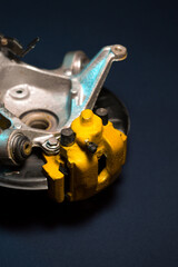 rear drift car with disc brakes with two yellow calipers for hydraulic handbrake