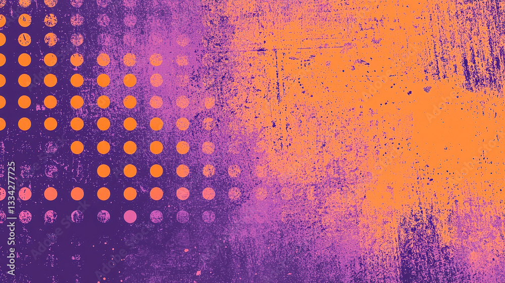 Poster A colorful abstract background showcases a mix of purple and orange hues, adorned with circular patterns and a textured appearance, ideal for creative projects