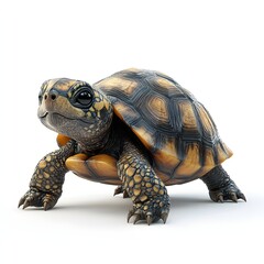 Obraz premium Close-up of a charming baby yellow-footed tortoise against a white background. Its shell and eyes are clearly visible. Adorable Baby Tortoise Close-Up