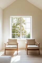 Serene Room Interior with Two Armchairs and Large Window