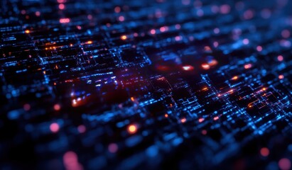The image has a futuristic and technological vibe