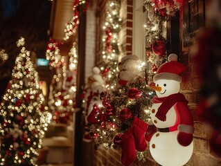 Obraz premium Festive Christmas Decorations with Ornaments and Lights