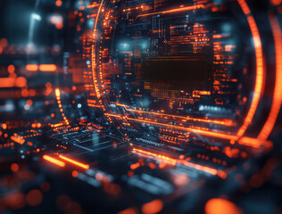 Obraz premium A computer monitor with a red screen and a black keyboard