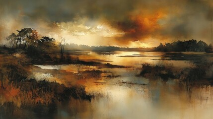 Serene Sunset Landscape: A Golden Hour Reflection