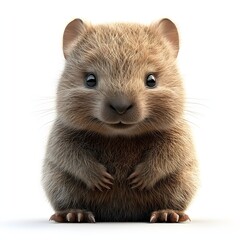 Fototapeta premium A digital rendering of an adorable baby quokka. The image showcases its fluffy fur and sweet expression. Adorable Baby Wombat Close up