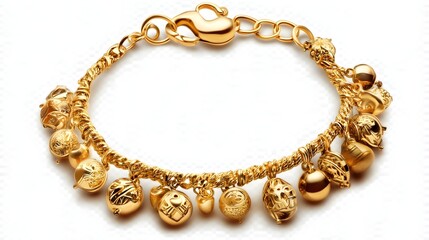 Obraz premium Gold bracelet with charms isolated on transparent background