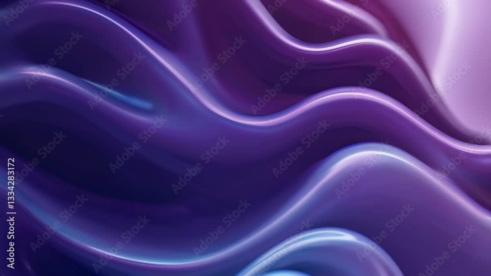 Poster Abstract purple and blue wave-like curves with glossy texture, futuristic design
