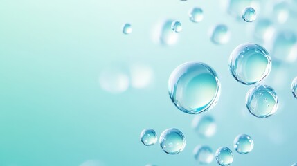 A serene background of soft teal features floating water bubbles, creating a calming and refreshing atmosphere.